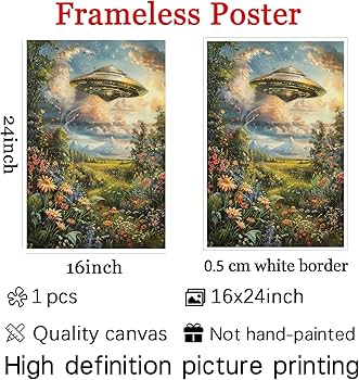 Amazon.com: Retro Ufo Canvas Wall Art Wildflower Field Vintage